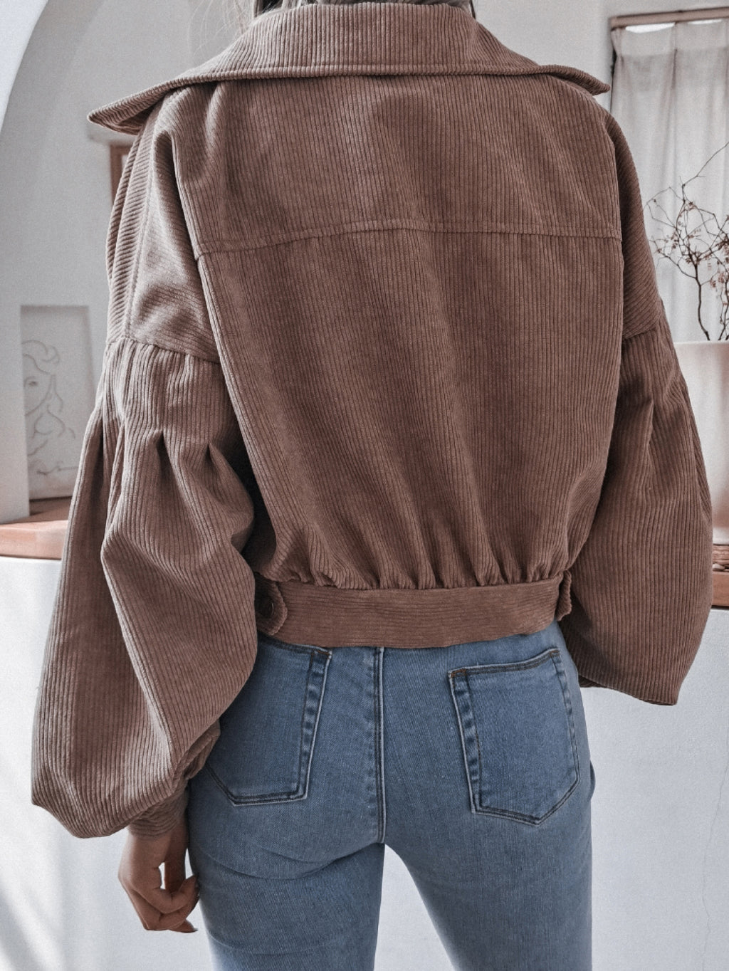 Lantern Sleeve Cropped Corduroy Jacket in - photo