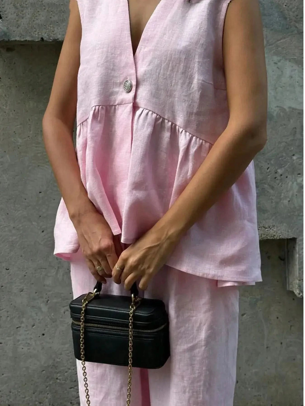 Button Down Peplum Vest and Pants Set in - photo