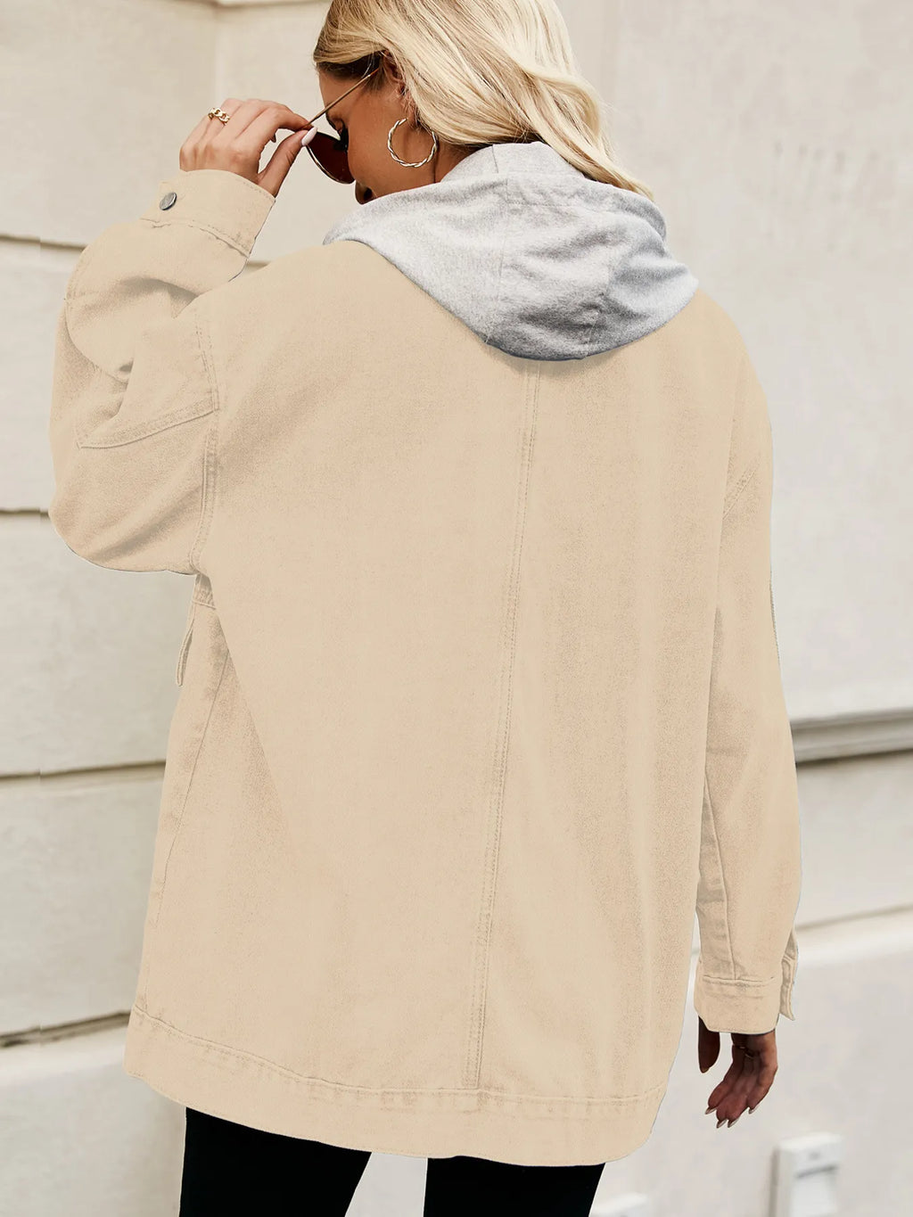 Oversized Button Up Denim Jacket with Hood in - photo