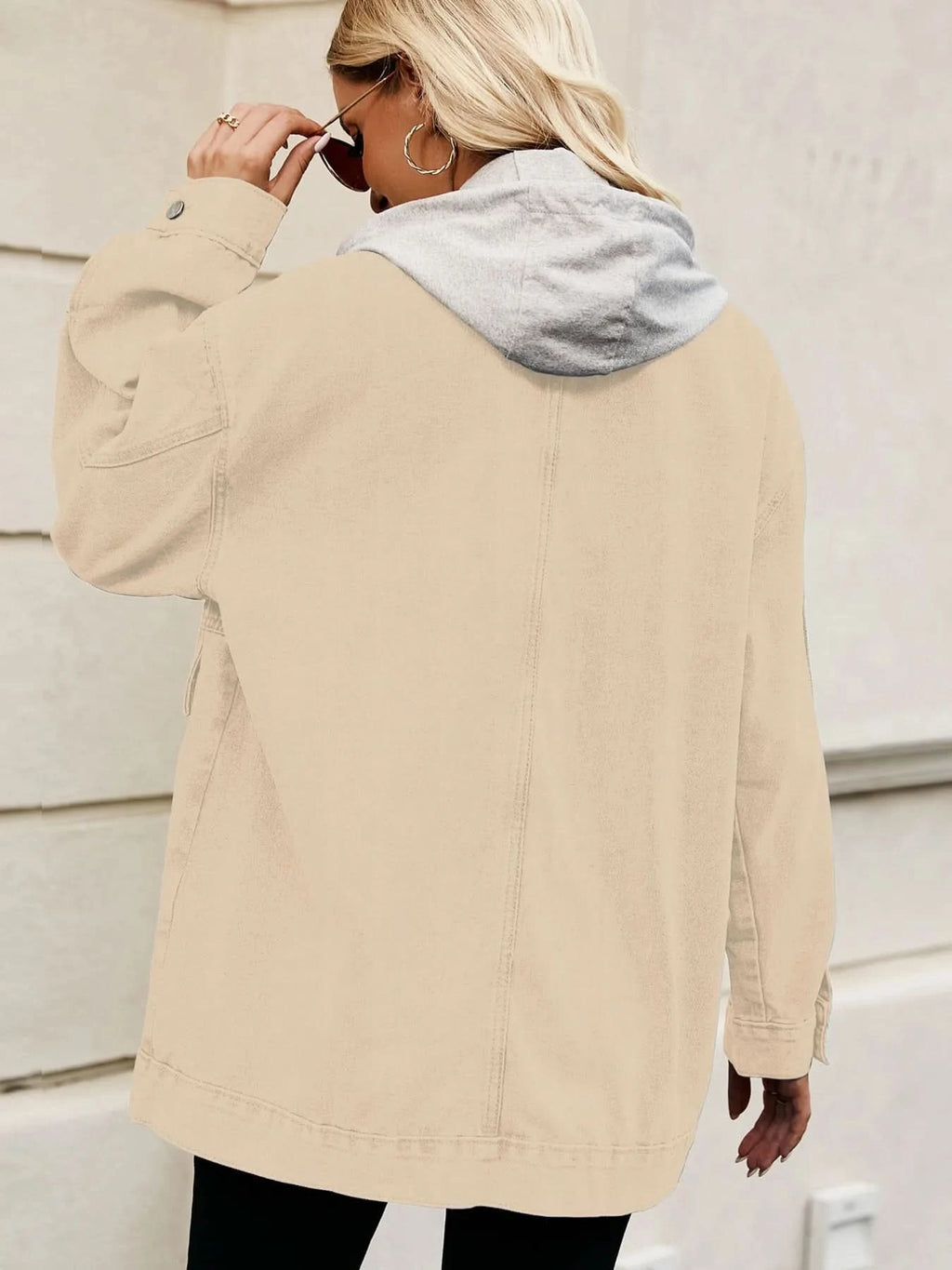 Oversized Button Up Denim Jacket with Hood in - photo