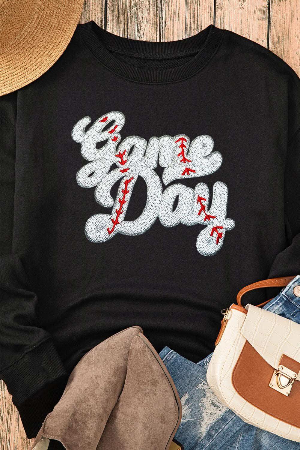 Letter Graphic Round Neck Long Sleeve Sweatshirt - SwagglyLife Home & Fashion