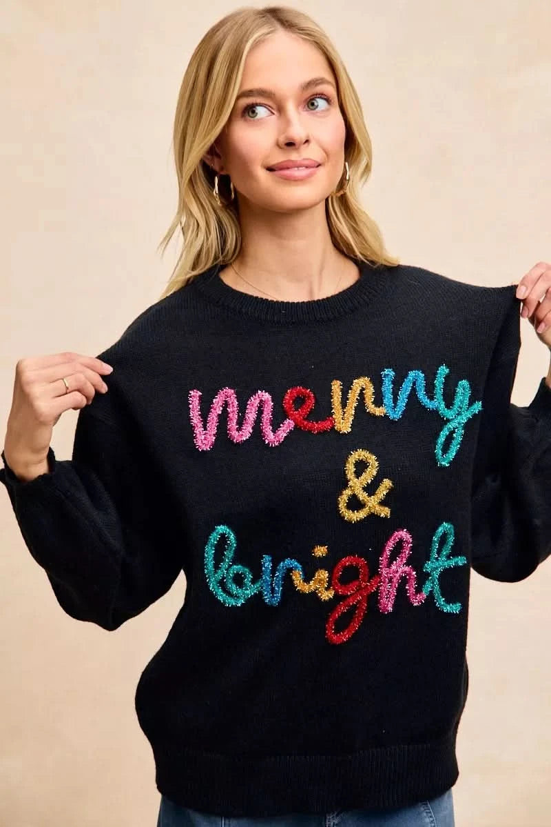 BiBi Tinsel Lettering Christmas Sweater in - photo
