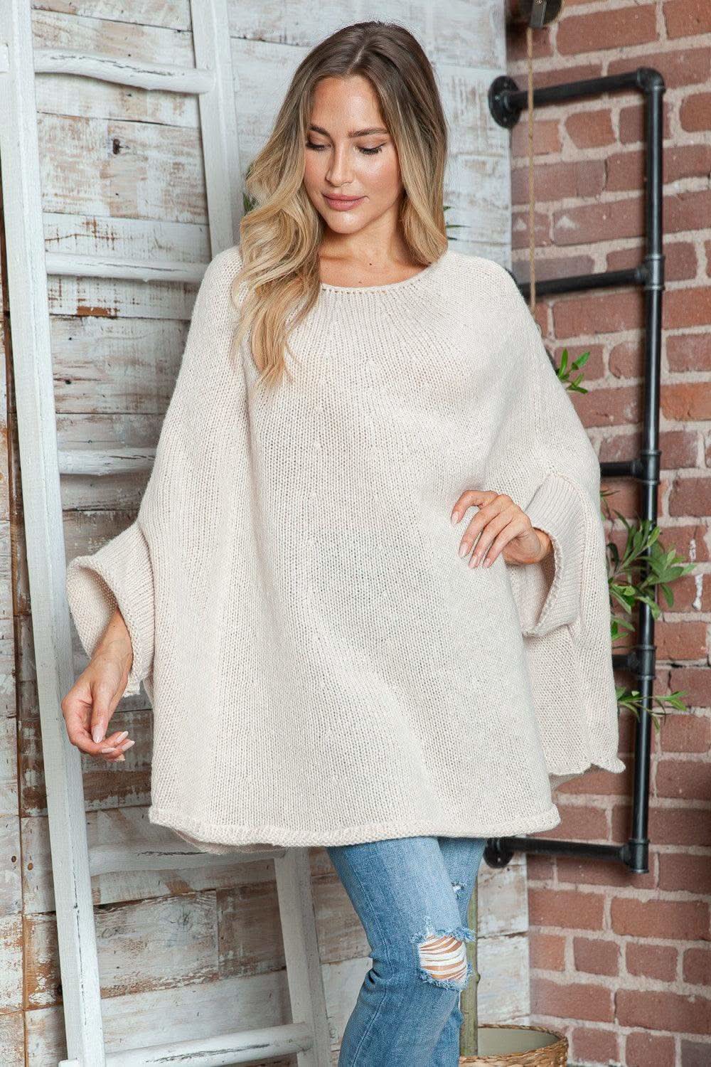 Round Neck Batwing Sleeve Sweater - SwagglyLife Home & Fashion