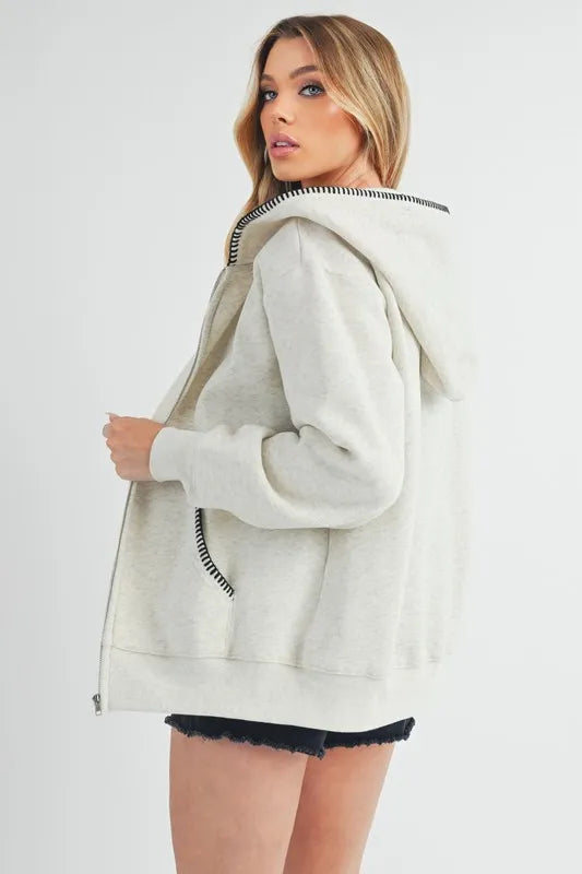 Aemi + Co Contrast Trim Zip Up Hoodie Jacket in - photo