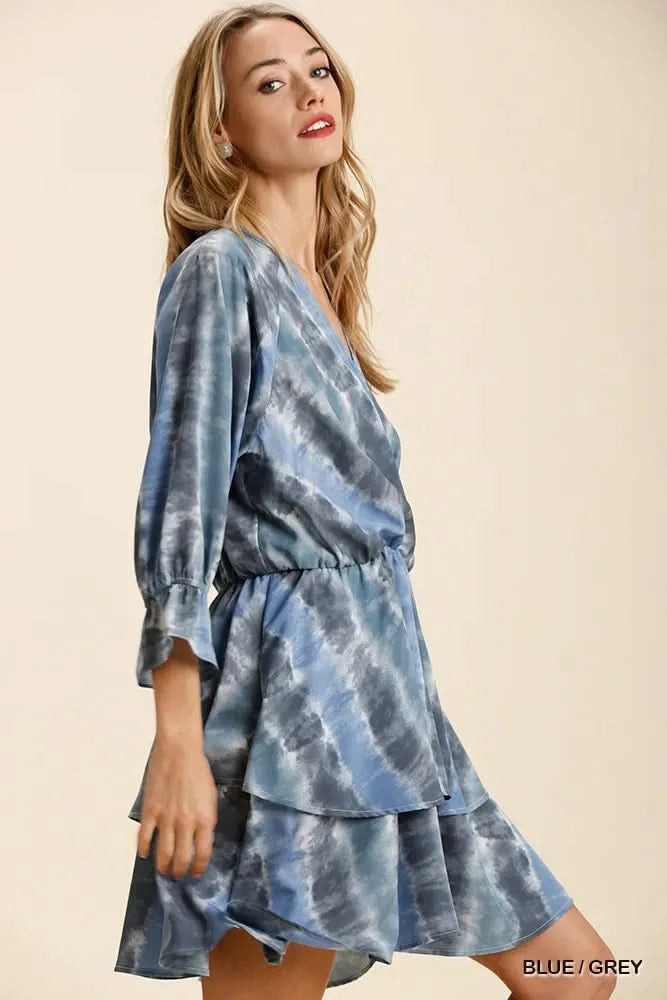 Umgee Tie Dye Ruffled Layered Dress with Elastic Waistband in - photo