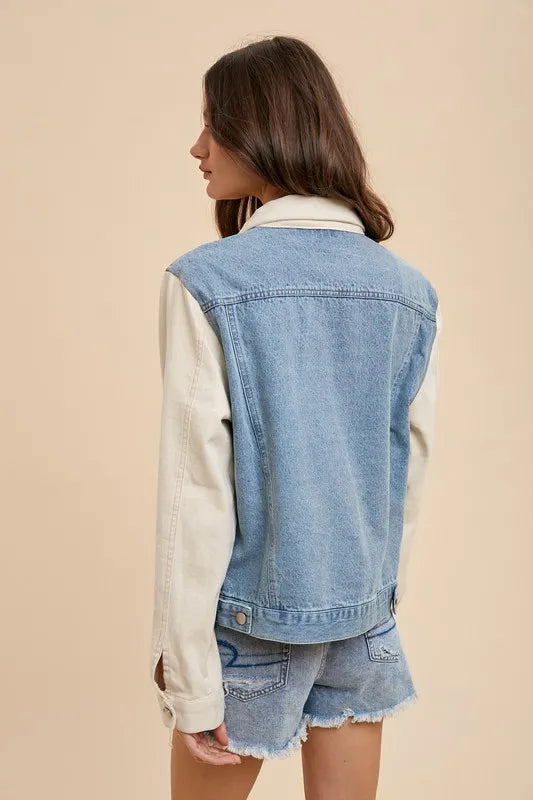 Annie Wear Collared Neck Double Placket Denim Jacket in - photo