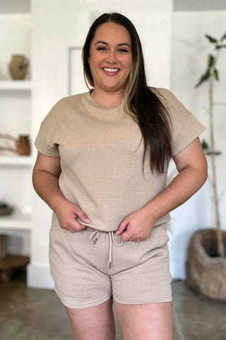 Double Take Full Size Texture Short Sleeve Top and Shorts Set - SwagglyLife Home & Fashion Double Take Full Size Texture Short Sleeve Top and Shorts Set - SwagglyLife Home & Fashion