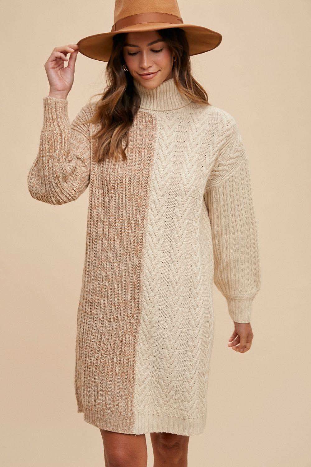 Annie Wear Color Block Turtleneck Sweater Dress in - Dresses photo