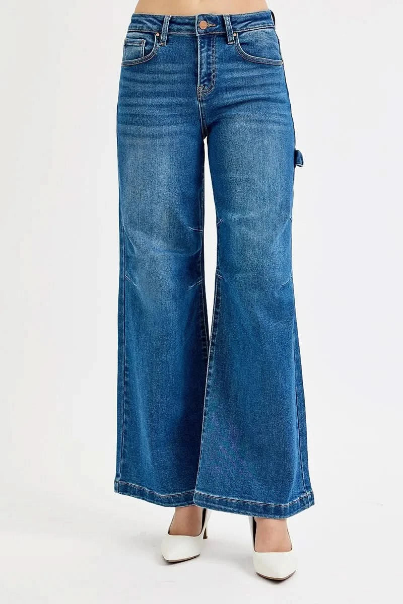 RISEN Full Size High Rise Wide Leg Patch Detailed Jeans Plus Size in - photo