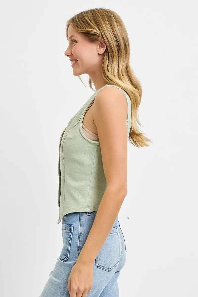 RISEN Full Size V Neck Button Down Vest Plus Size in - photo