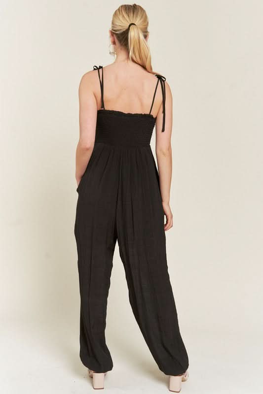 Jade By Jane Smocked Tie Strap Jumpsuit-Plus Size in - photo