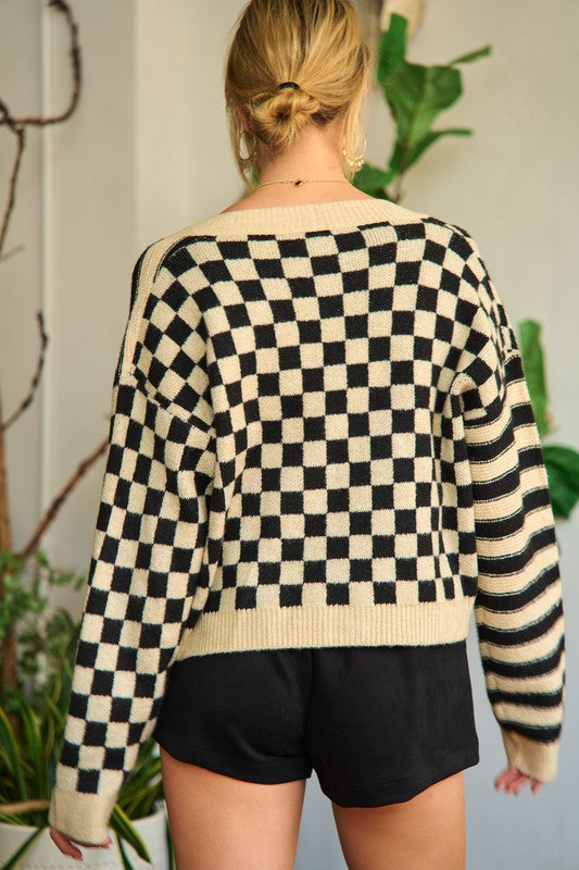 Contrast pattern sweater cardigan in - photo