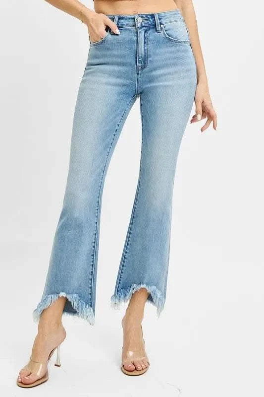 RISEN Full Size High Rise Crop Bootcut Fray Hem Jeans Plus Size in - photo