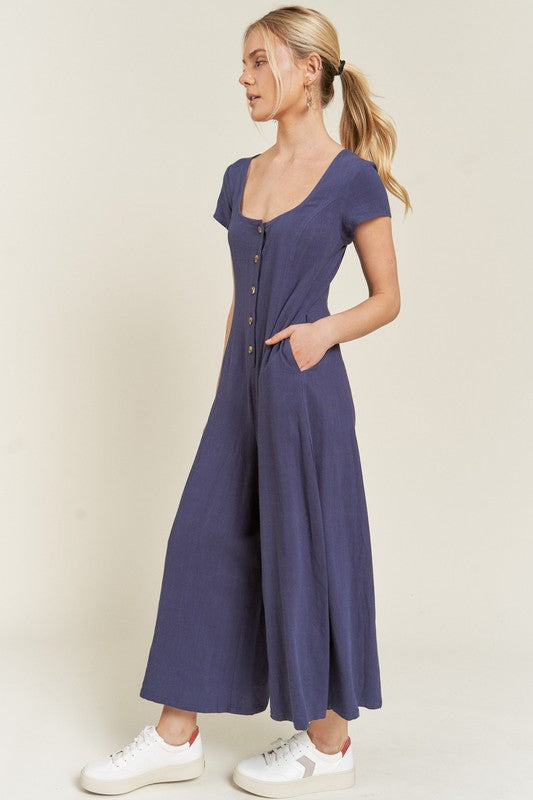 Linen Button Down Jumpuit - SwagglyLife Home & Fashion Linen Button Down Jumpuit - SwagglyLife Home & Fashion