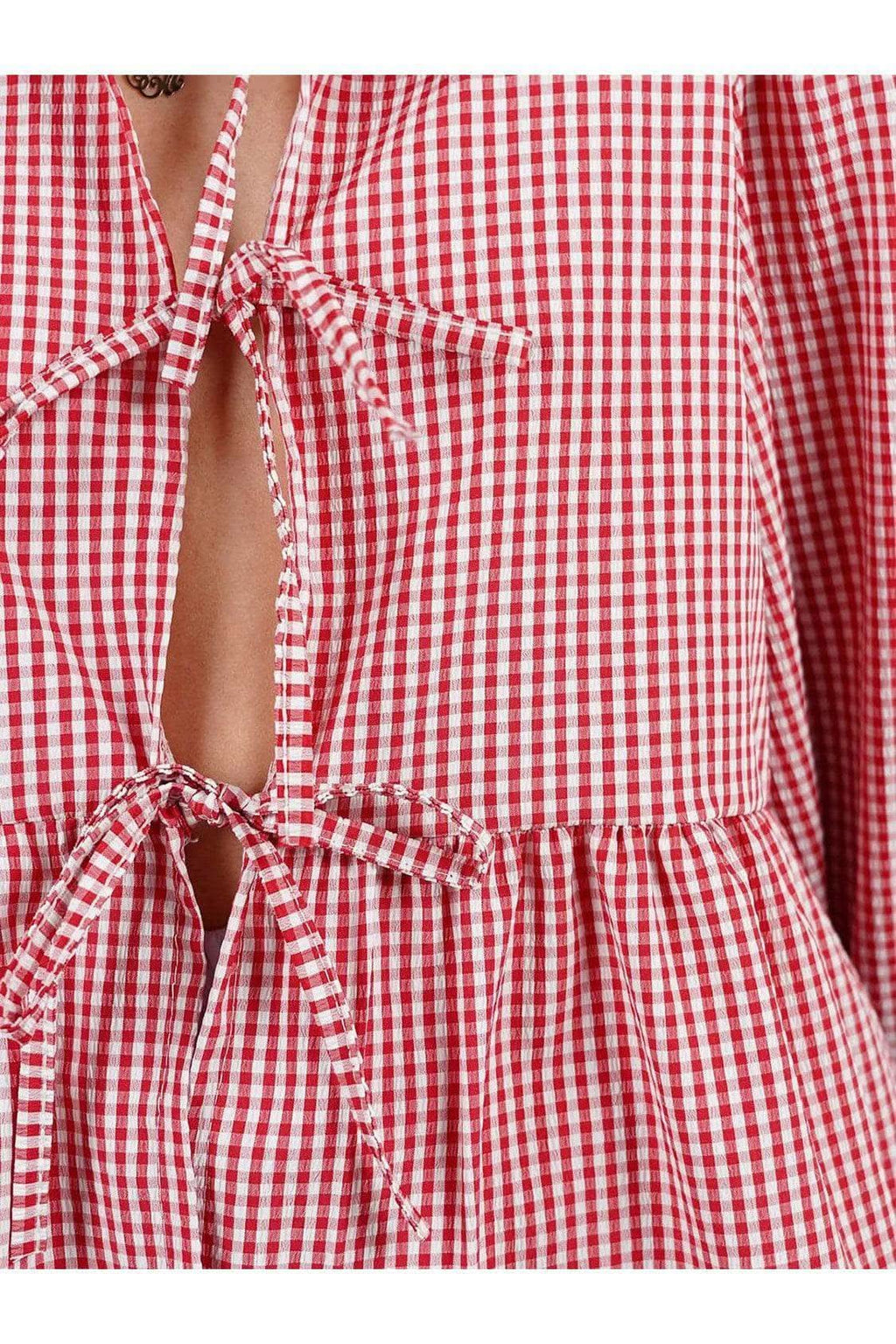 Susan Tied Round Neck Long Sleeve Blouse - SwagglyLife Home & Fashion