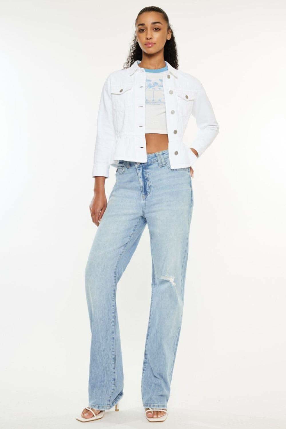 Kancan Distressed High Waist Straight Jeans in Light - photo