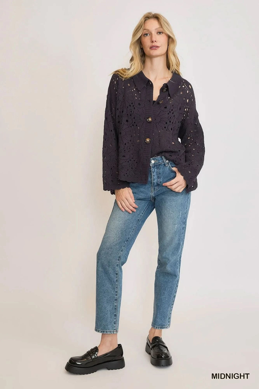 Umgee Hollow Out Button Down Cardigan in - photo