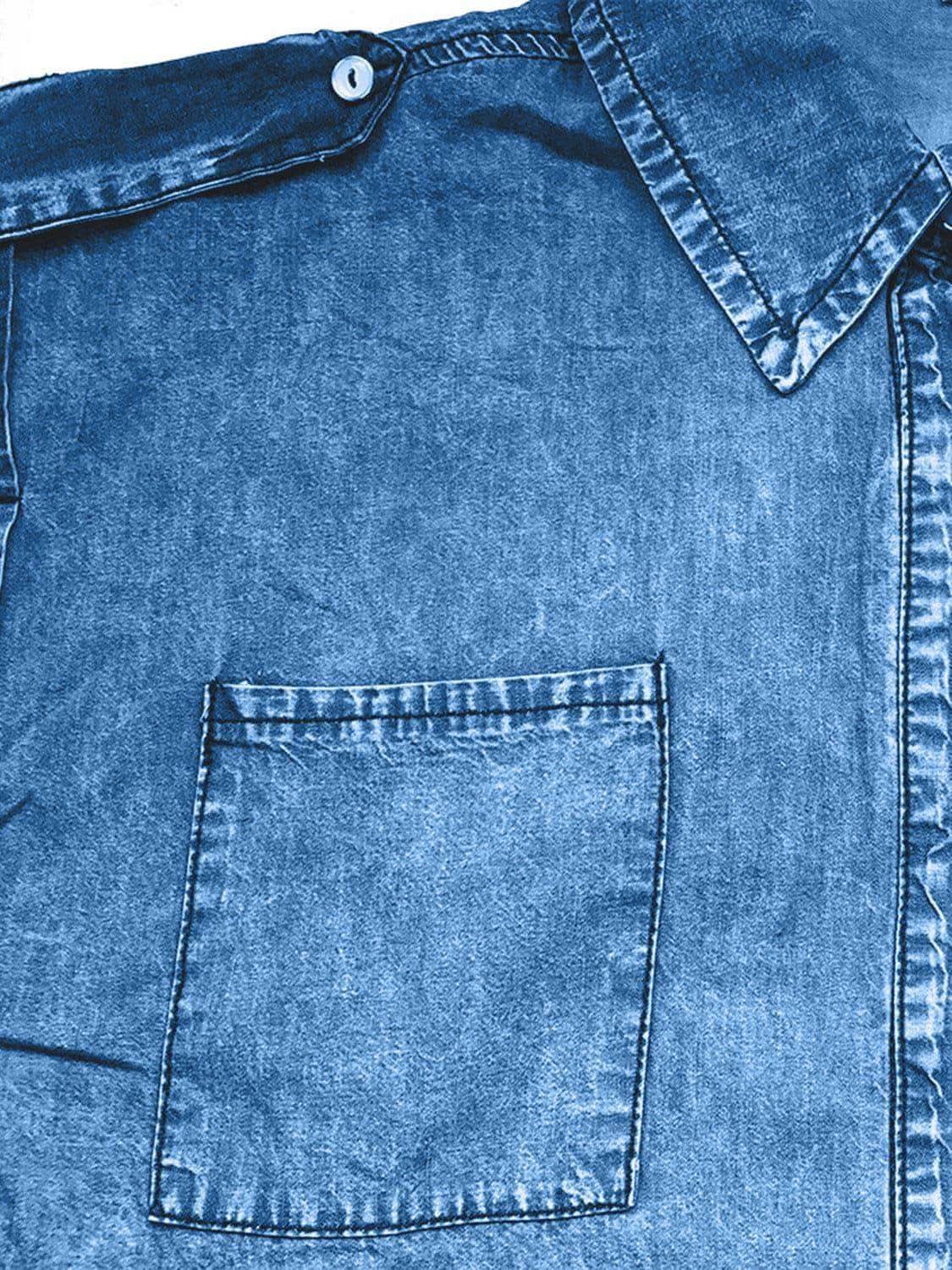 Collared Neck Cap Sleeve Denim Top - SwagglyLife Home & Fashion Collared Neck Cap Sleeve Denim Top - SwagglyLife Home & Fashion