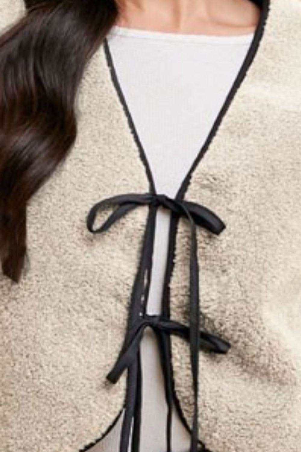 Annie Wear V-Neck Tie Detail Vest Coat - SwagglyLife Home & Fashion Annie Wear V-Neck Tie Detail Vest Coat - SwagglyLife Home & Fashion