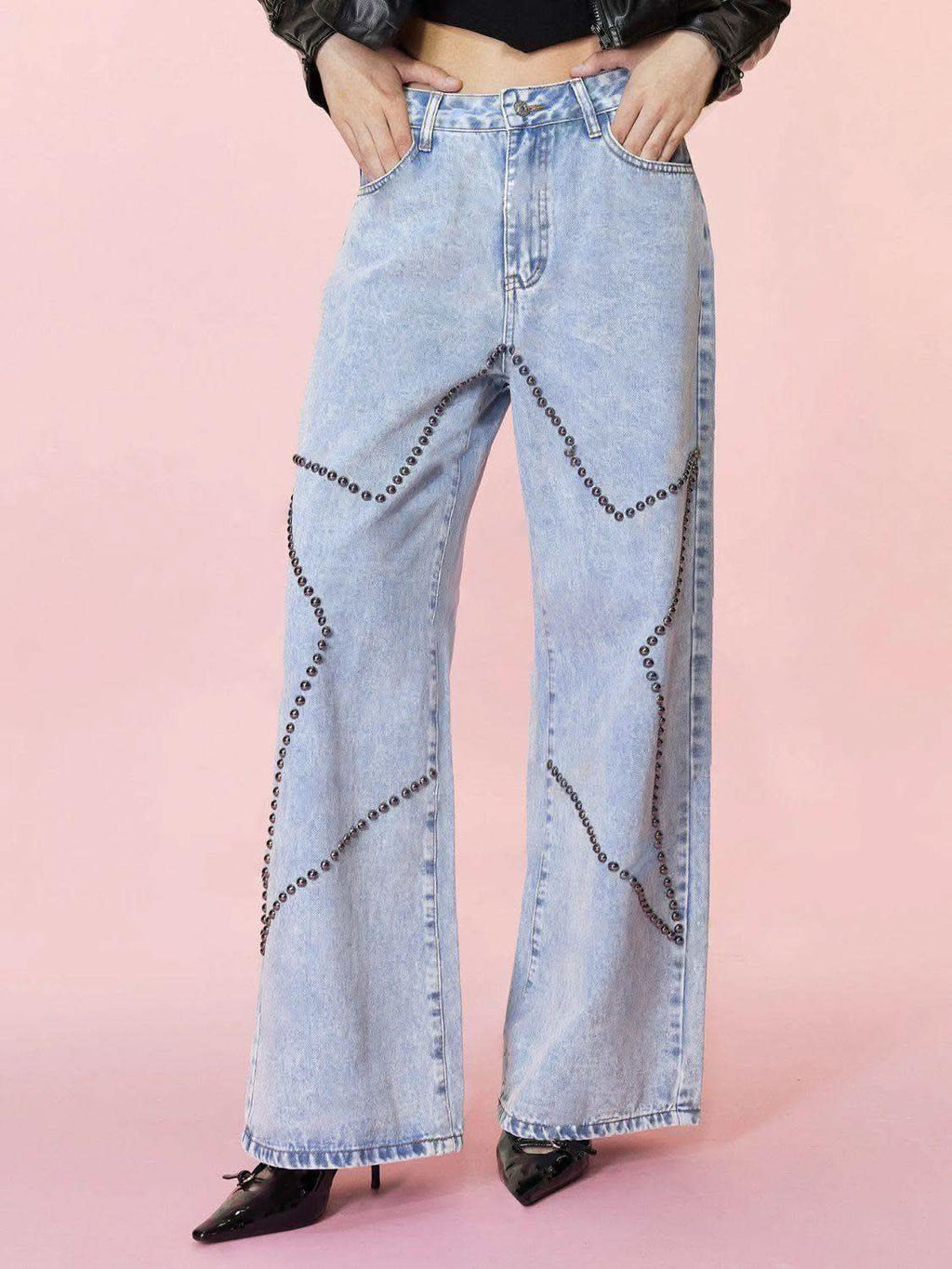 Studded Star Straight Jeans with Pockets - SwagglyLife Home & Fashion