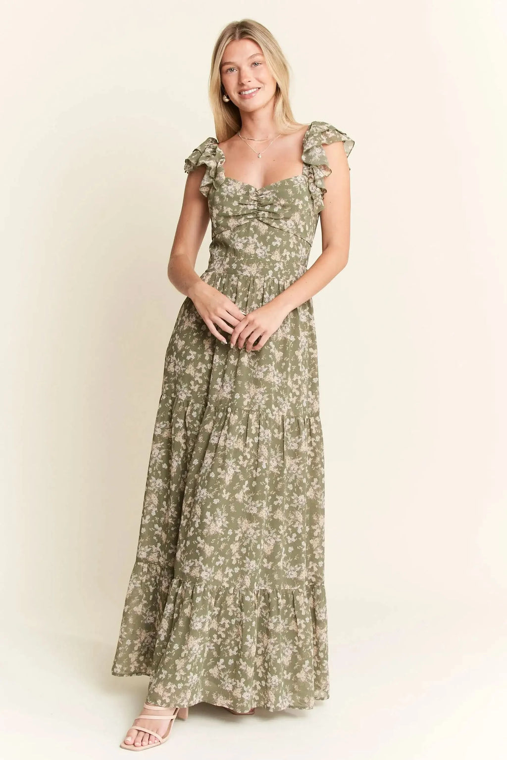 Jade By Jane Ruffle Sleeve Tiered Maxi Dress in - photo