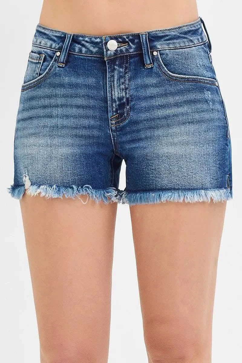 RISEN Full Size Low Rise Frayed Denim Shorts Plus Size in DARK - photo