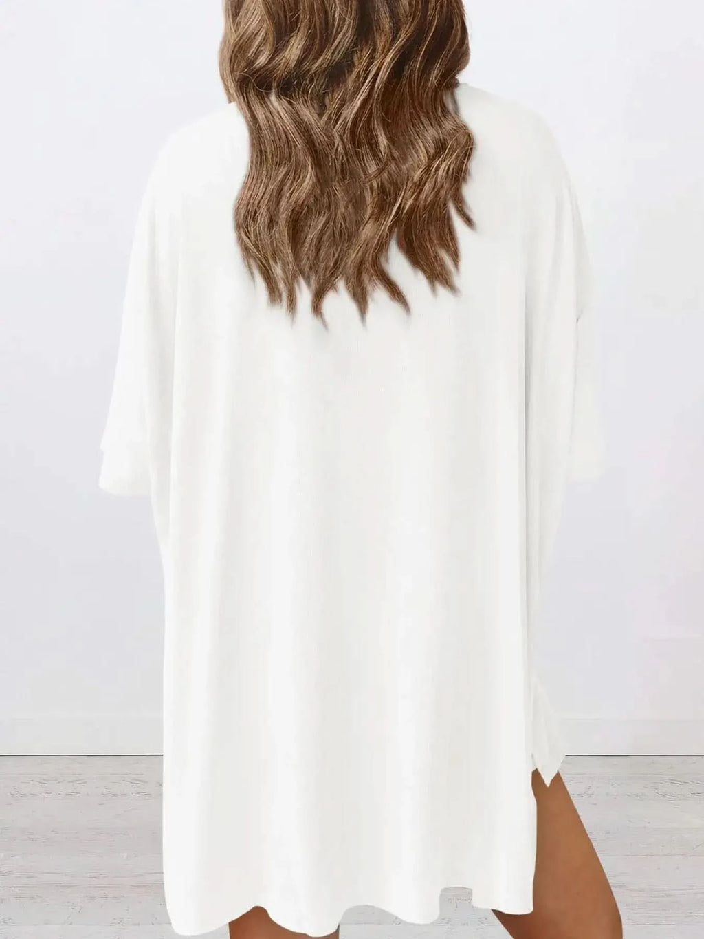 Full Size Oversized Slit Round Neck Top and Shorts Lounge Set Plus Size in - photo