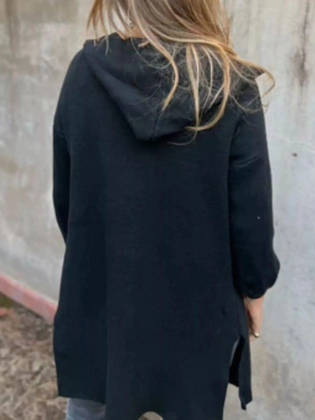 Full Size Open Front Drop Shoulder Hooded Cardigan Plus Size in - photo