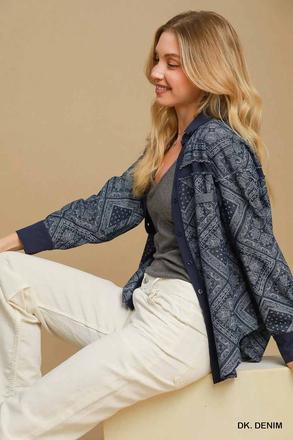 Umgee Paisley Print Denim Shirt Jacket in - photo
