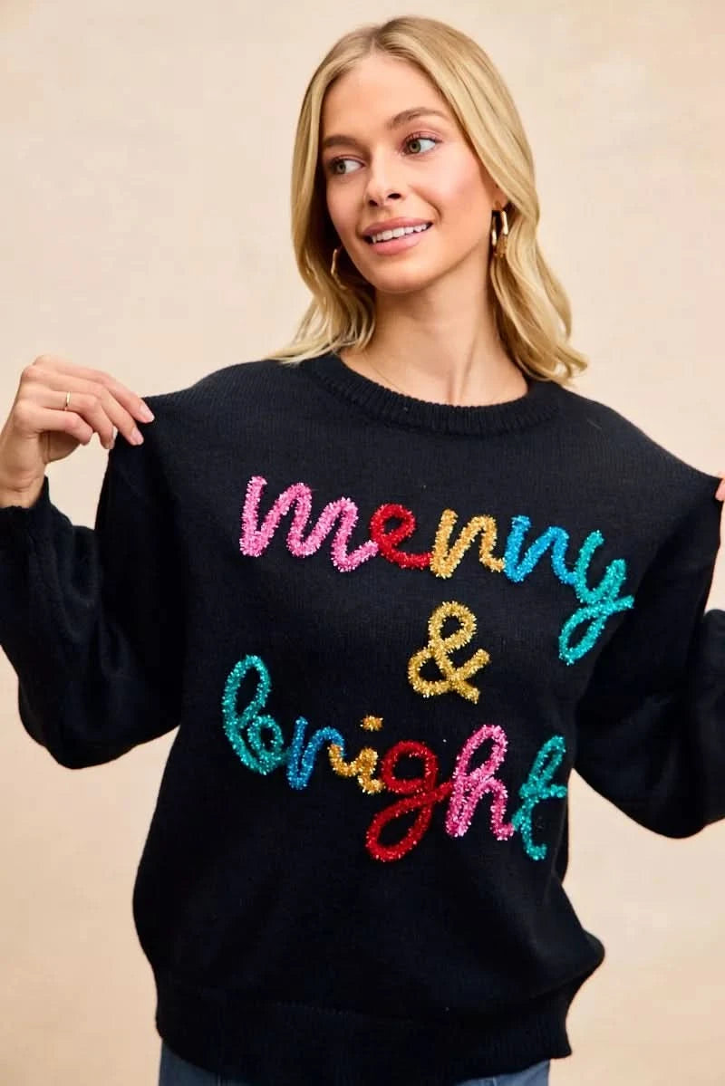 BiBi Tinsel Lettering Christmas Sweater in - photo