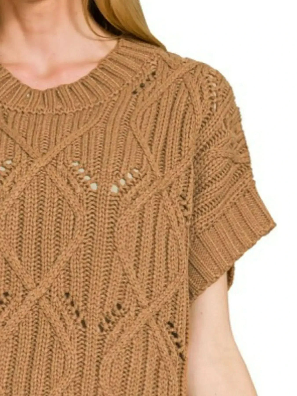 Zenana Cable Knit Short Sleeve Sweater in - photo