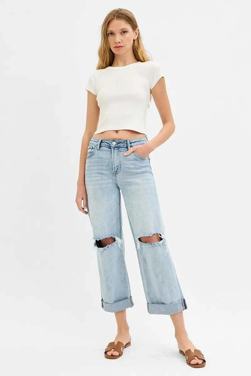 RISEN Full Size Mid Rise Fit Boyfriend Jeans with Cuff Plus Size in - photo