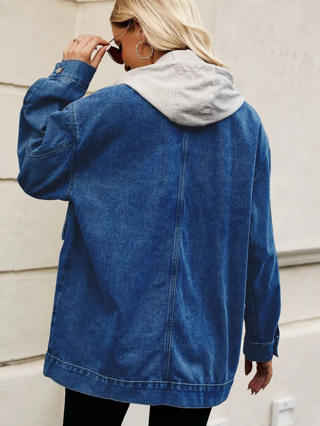 Oversized Button Up Denim Jacket with Hood in - photo