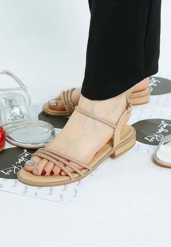 Nobbity Rhinestone Pearl Detail Flat Sandals - SwagglyLife Home & Fashion