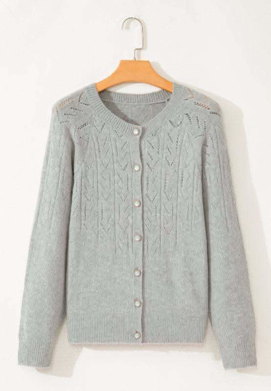 Openwork Button Down Long Sleeve Cardigan in - photo