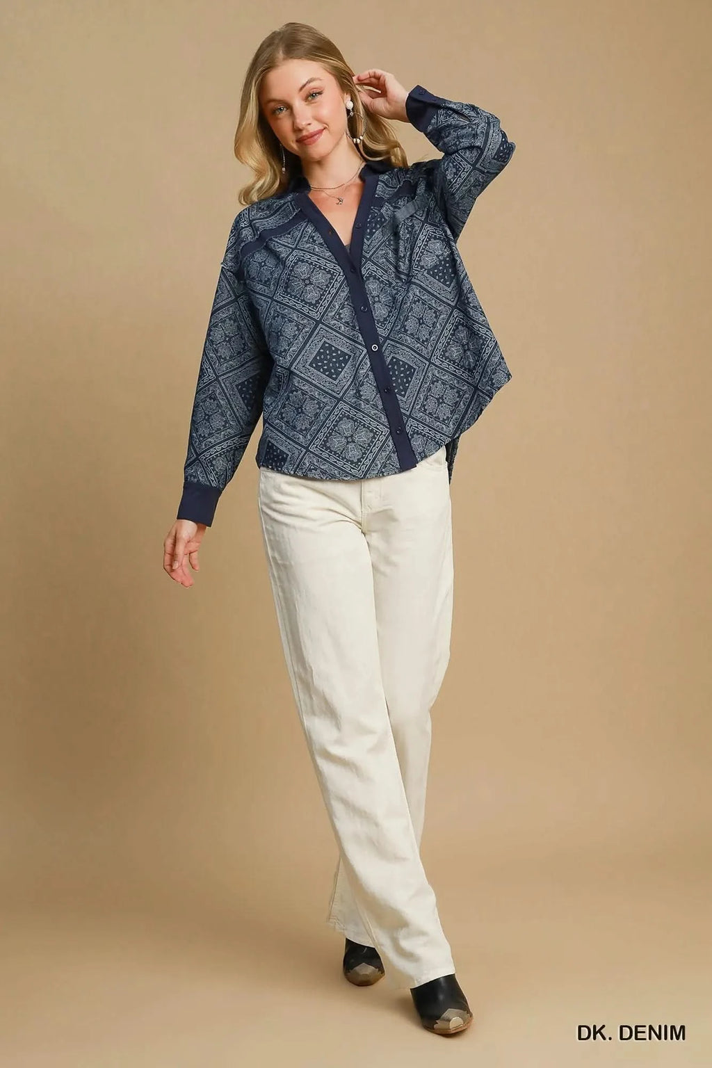 Umgee Paisley Print Denim Shirt Jacket in - photo