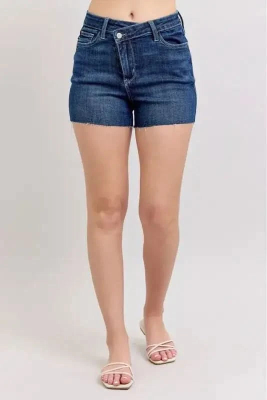 Judy Blue Full Size High Waist Criss-Cross Waistband Denim Shorts Plus Size in DK - photo