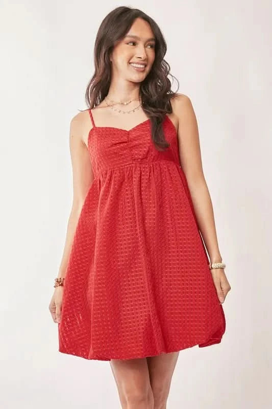Davi & Dani Textured Sweetheart Neckline Bubble Hem Dress in - photo