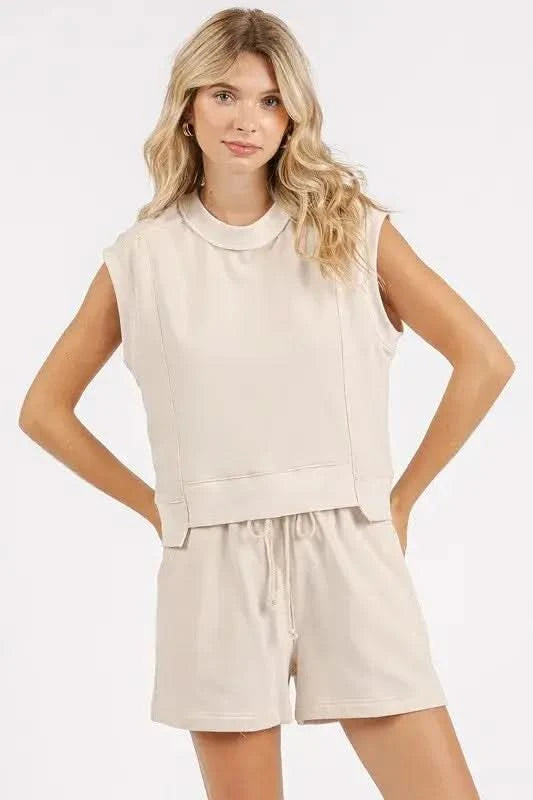 Mittoshop French Terry Crew Neck Top and Shorts Set in - photo