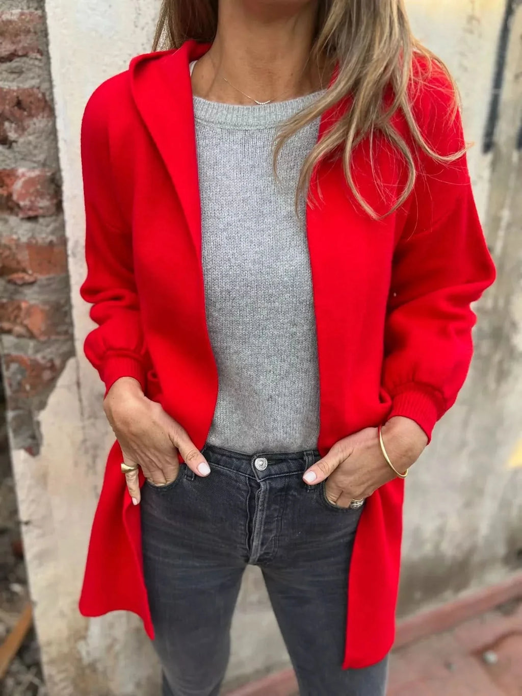 Full Size Open Front Drop Shoulder Hooded Cardigan Plus Size in - photo