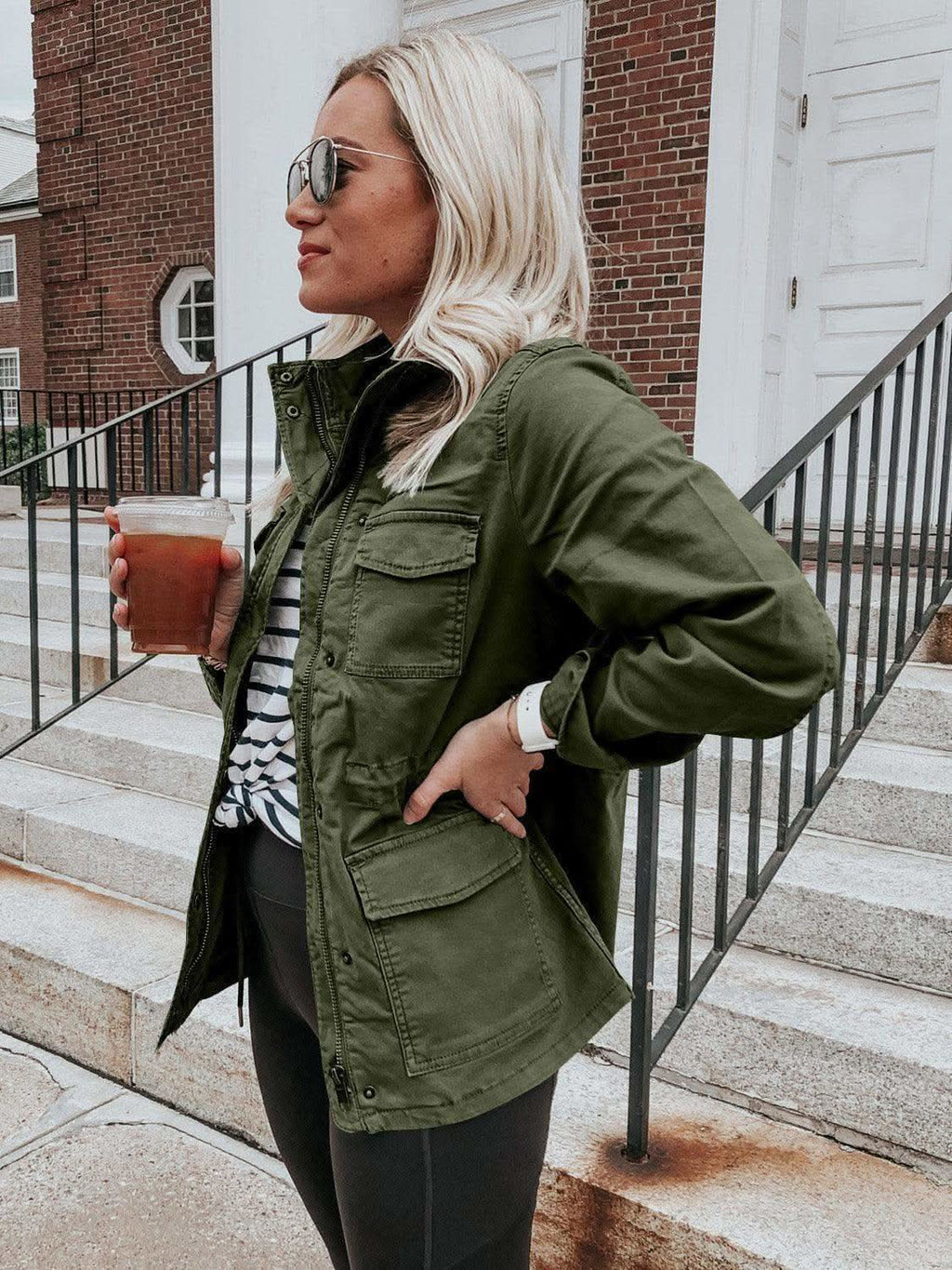 Pocketed Long Sleeve Zip Up Jacket in - Jackets photo