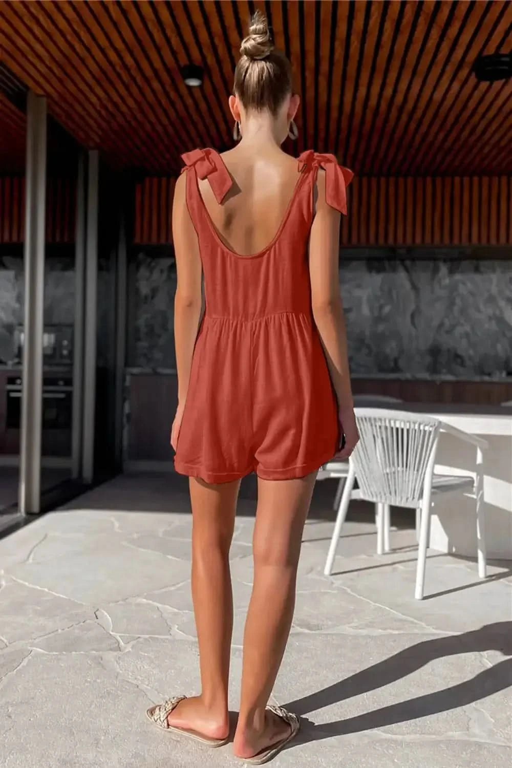 Full Size Scoop Neck Tie Shoulder Romper in - photo