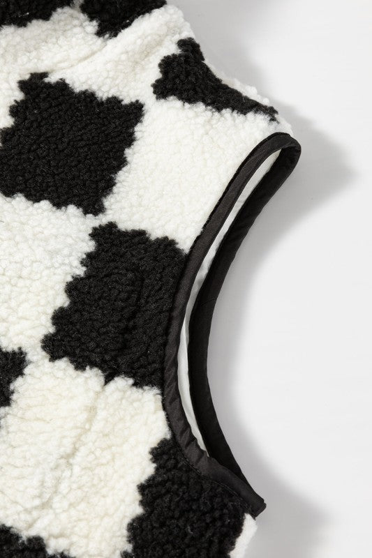 Checker Sherpa Collared Jacket Vest in - photo