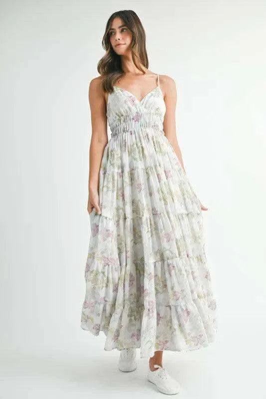 MABLE Floral Print Tiered Cami Maxi Dress in - Dresses photo