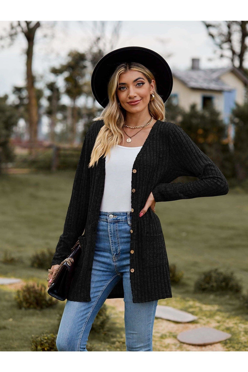 Dana Ribbed Button-UP Cardigan with Pockets - SwagglyLife Home & Fashion