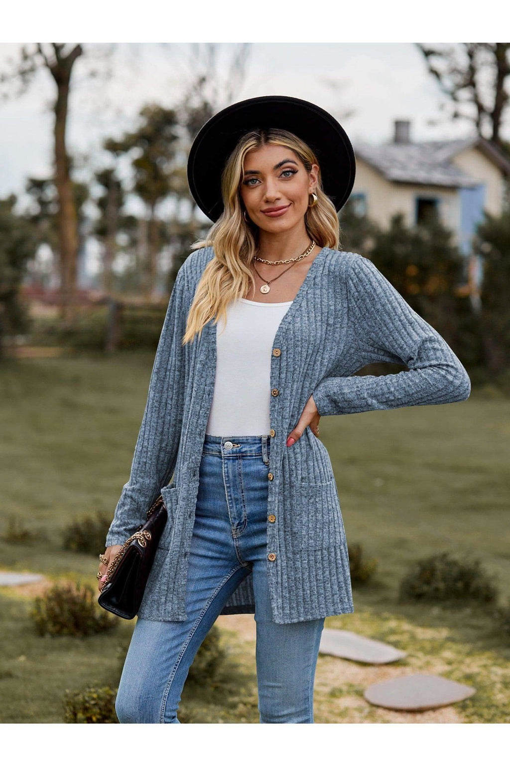 Dana Ribbed Button-UP Cardigan with Pockets - SwagglyLife Home & Fashion