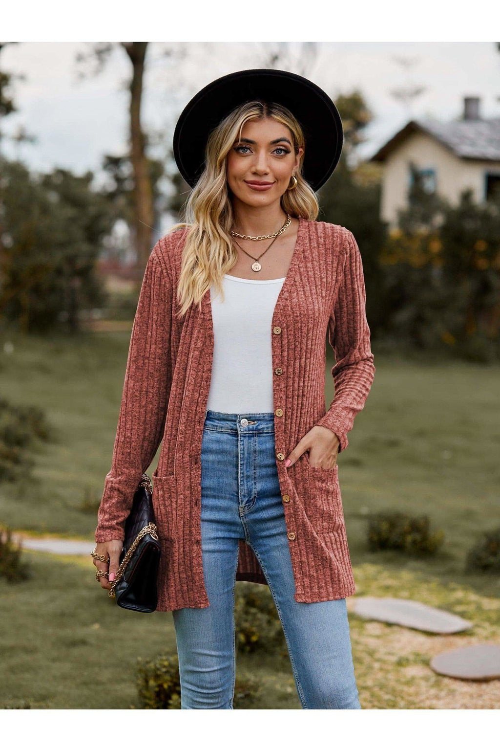 Dana Ribbed Button-UP Cardigan with Pockets - SwagglyLife Home & Fashion