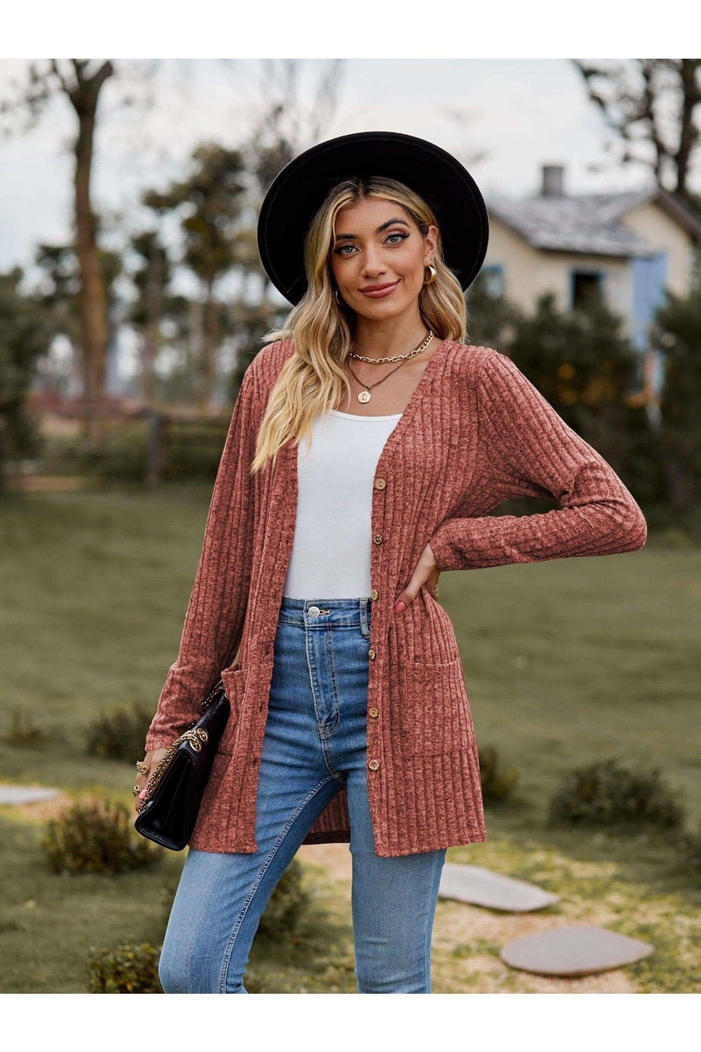 Dana Ribbed Button-UP Cardigan with Pockets - SwagglyLife Home & Fashion