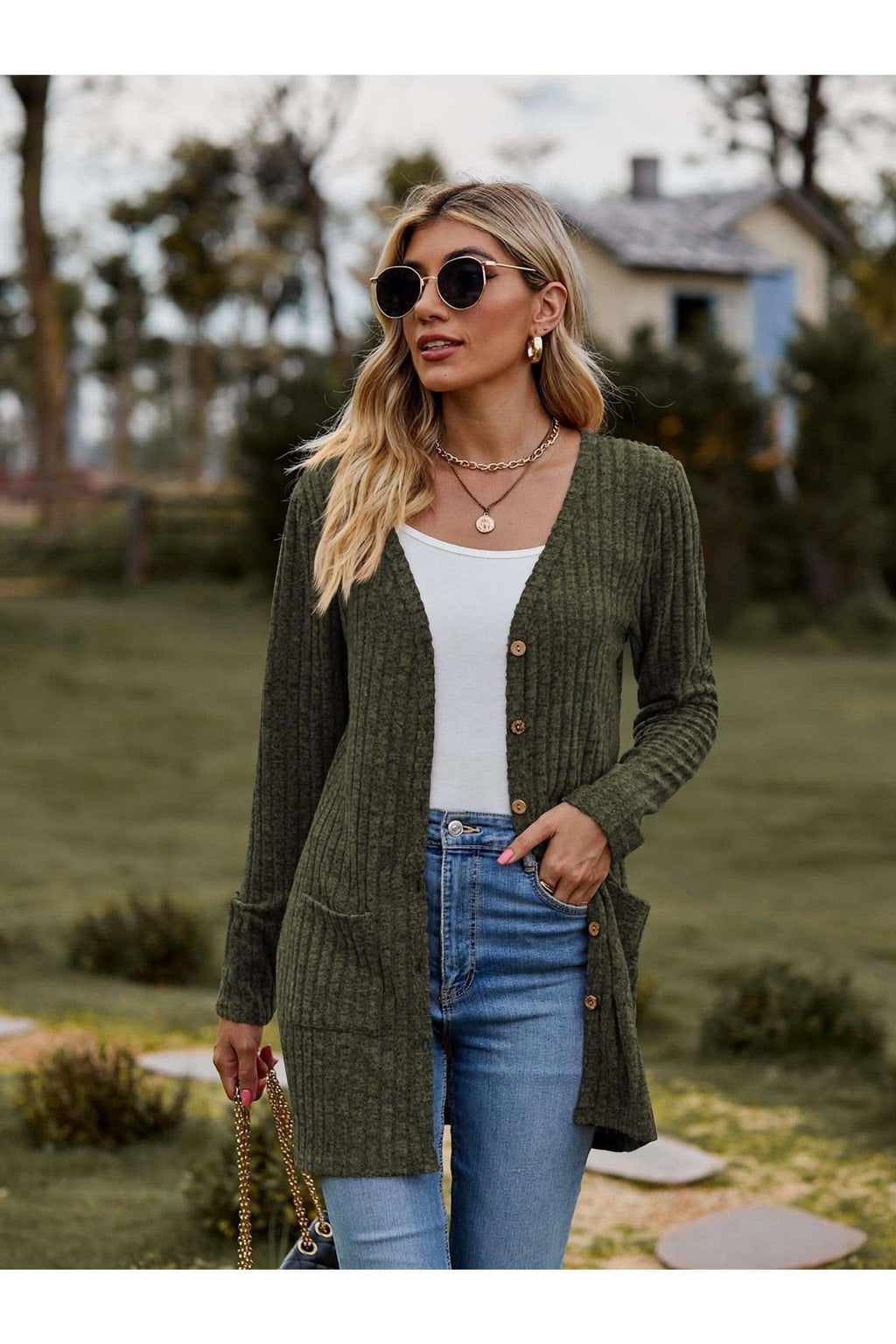 Dana Ribbed Button-UP Cardigan with Pockets - SwagglyLife Home & Fashion