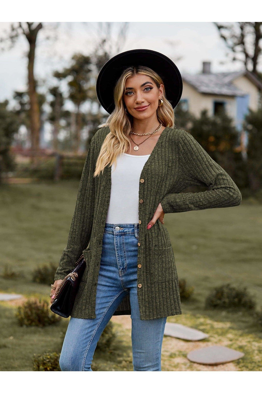 Dana Ribbed Button-UP Cardigan with Pockets - SwagglyLife Home & Fashion